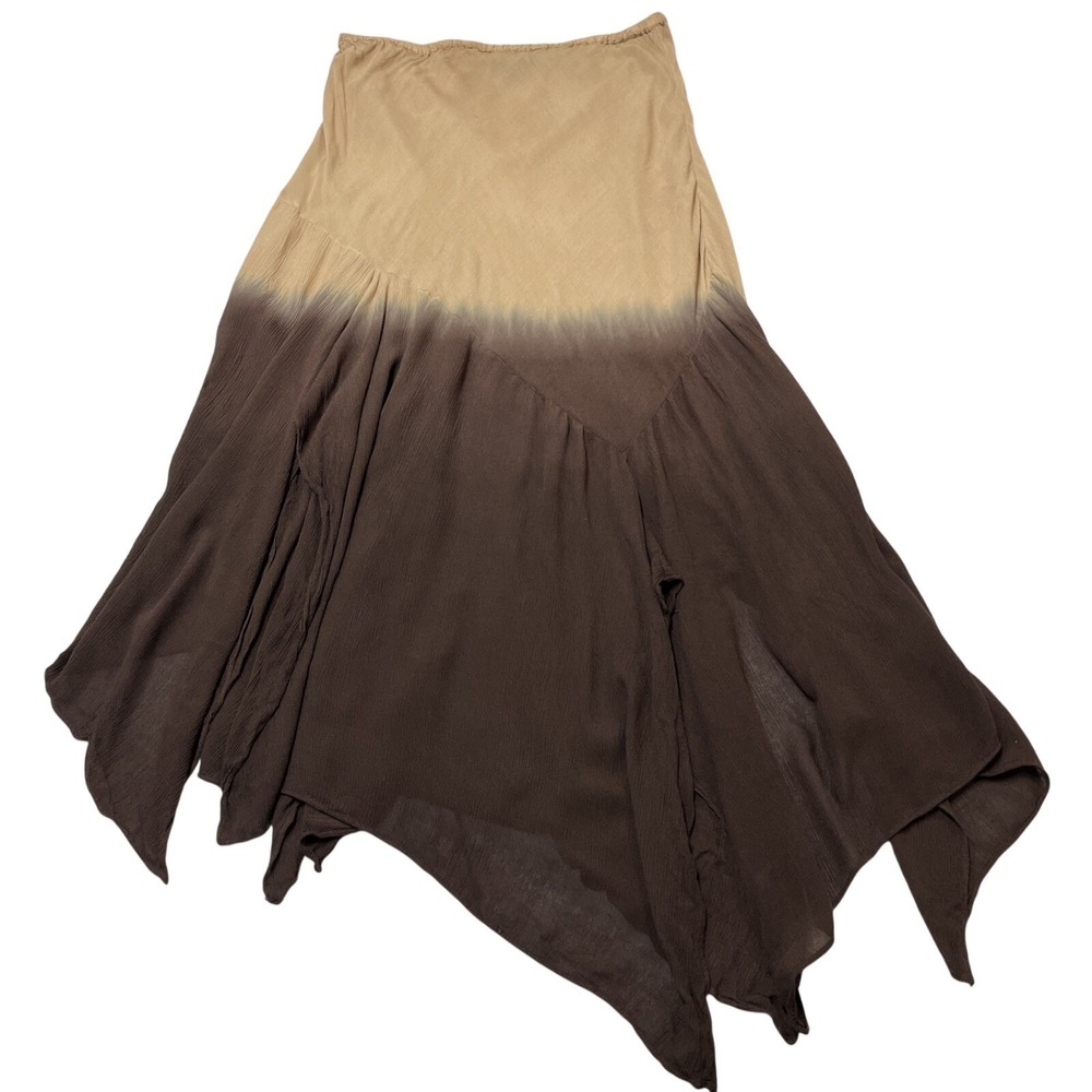 Brown Ombre Gauzy Maxi Skirt Size 1X Asymmetrical Boho Beachy Coastal Hippie